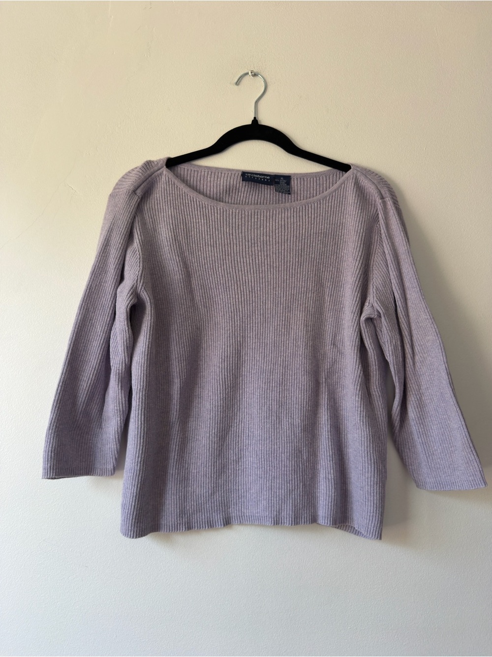 Liz Claiborne Liz Sport Lavender‎ Purple Ribbed Cotton Boat Neck Sweater XL